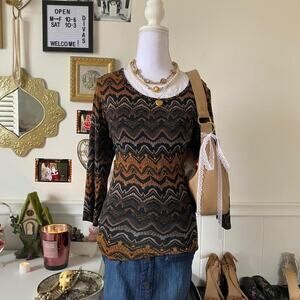 French blue chevron knit top